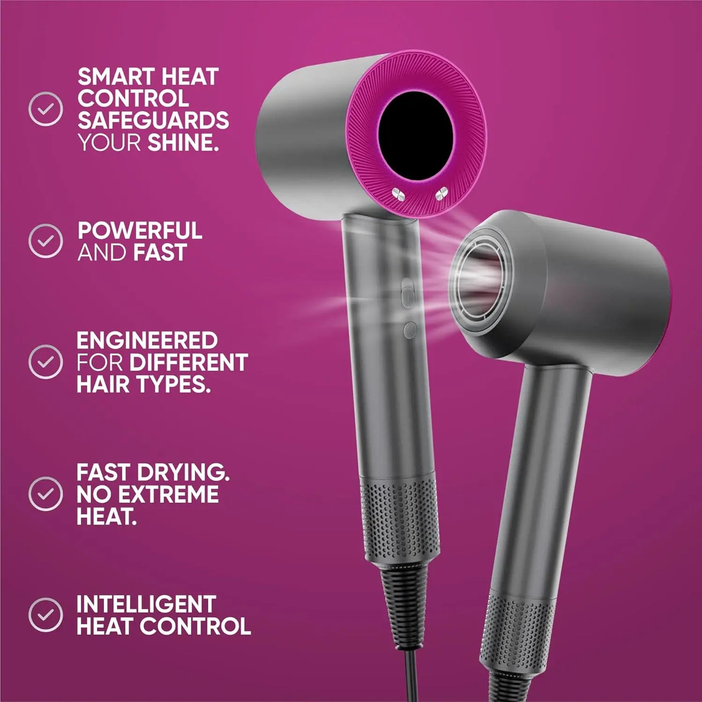 5 in 1 Professional Hair Dryer, with Hot and Cold Air Functionality - Lightweight and Thermostatic Styling Tool for Smooth Hair