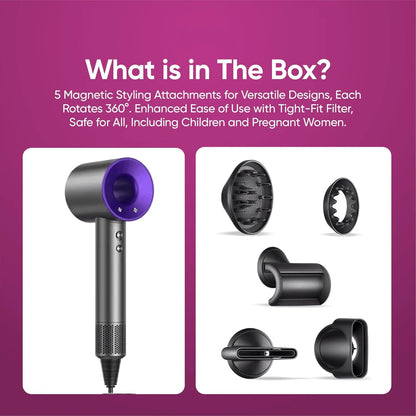 5 in 1 Professional Hair Dryer, with Hot and Cold Air Functionality - Lightweight and Thermostatic Styling Tool for Smooth Hair