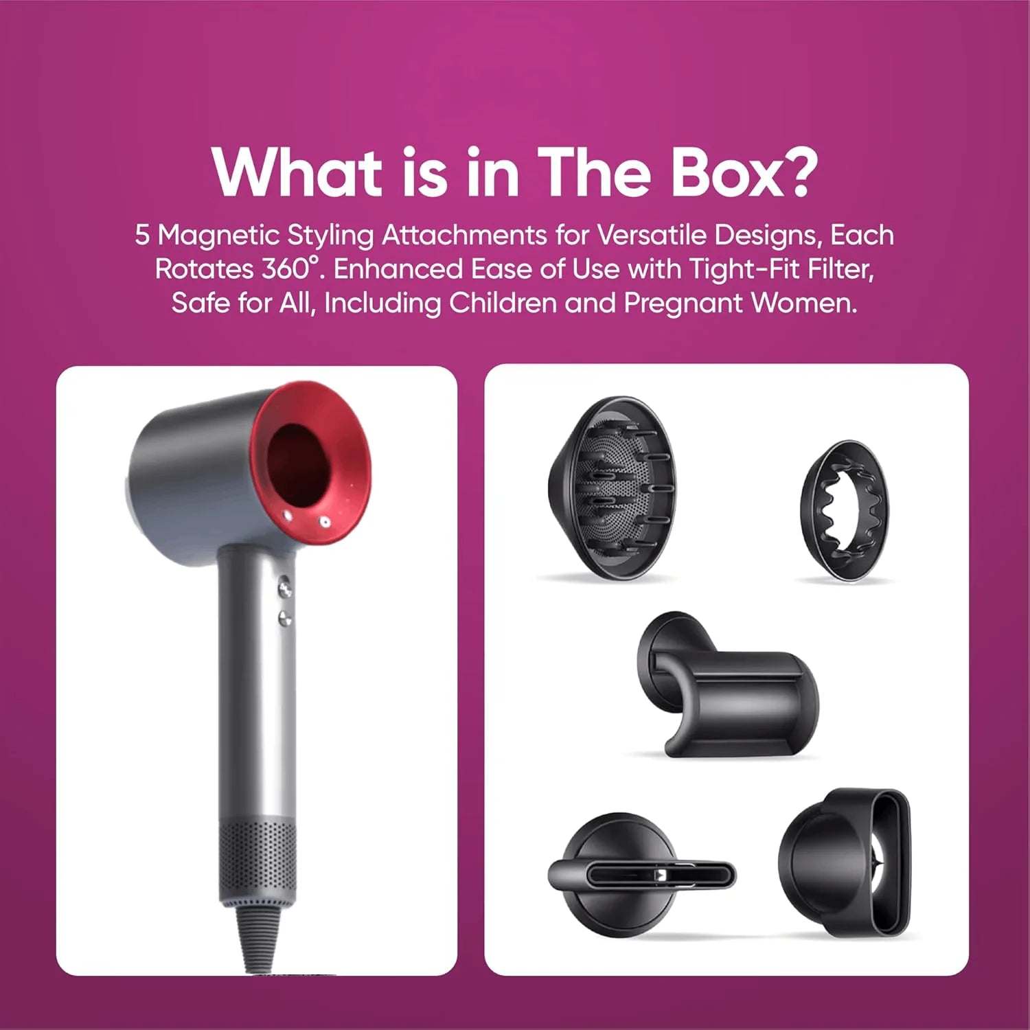 5 in 1 Professional Hair Dryer, with Hot and Cold Air Functionality - Lightweight and Thermostatic Styling Tool for Smooth Hair