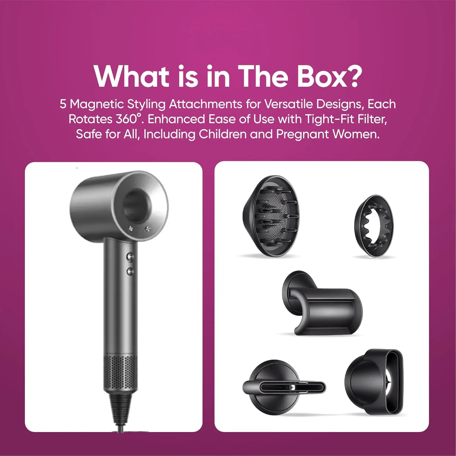 5 in 1 Professional Hair Dryer, with Hot and Cold Air Functionality - Lightweight and Thermostatic Styling Tool for Smooth Hair