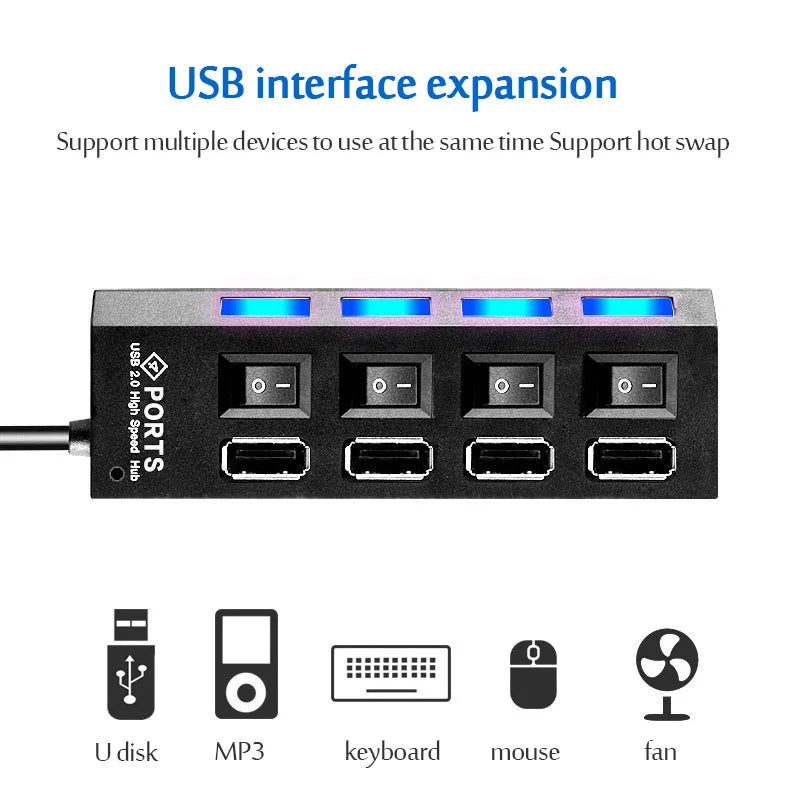 USB 3.0 Power Adapter 4/7 Port Multi USB Splitter Hub USB Hub 2.0 USB Multiple Expander Switch 30CM Cable Hub Docking Stations