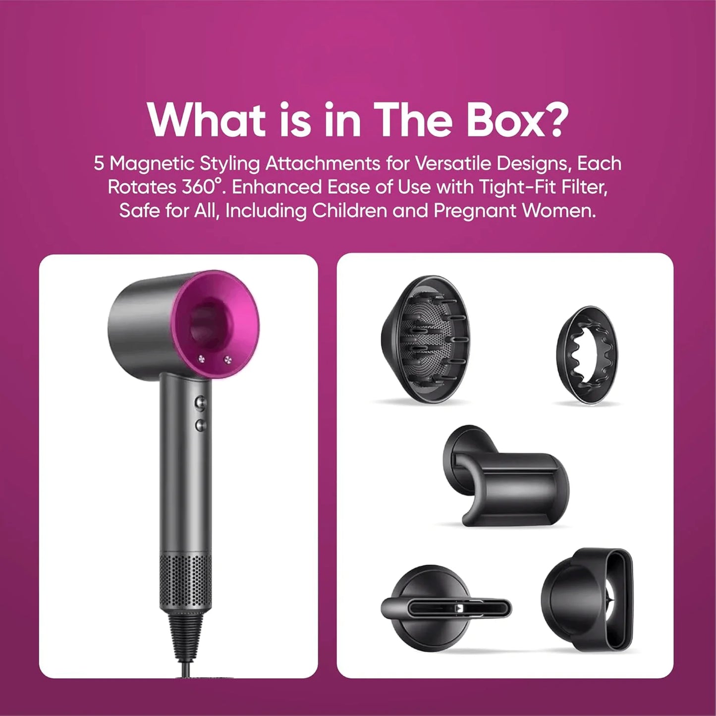 5 in 1 Professional Hair Dryer, with Hot and Cold Air Functionality - Lightweight and Thermostatic Styling Tool for Smooth Hair